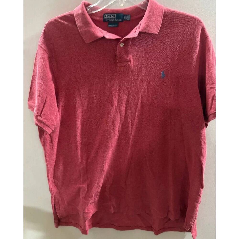 Polo by Ralph Lauren Polo Shirt Men 2XL Burgundy Cotton Custom Fit High Low Slit